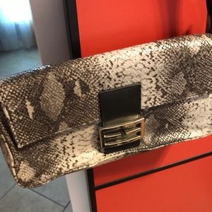 Snake skin style clutch bag gold buckle new 6x11” On Sale.